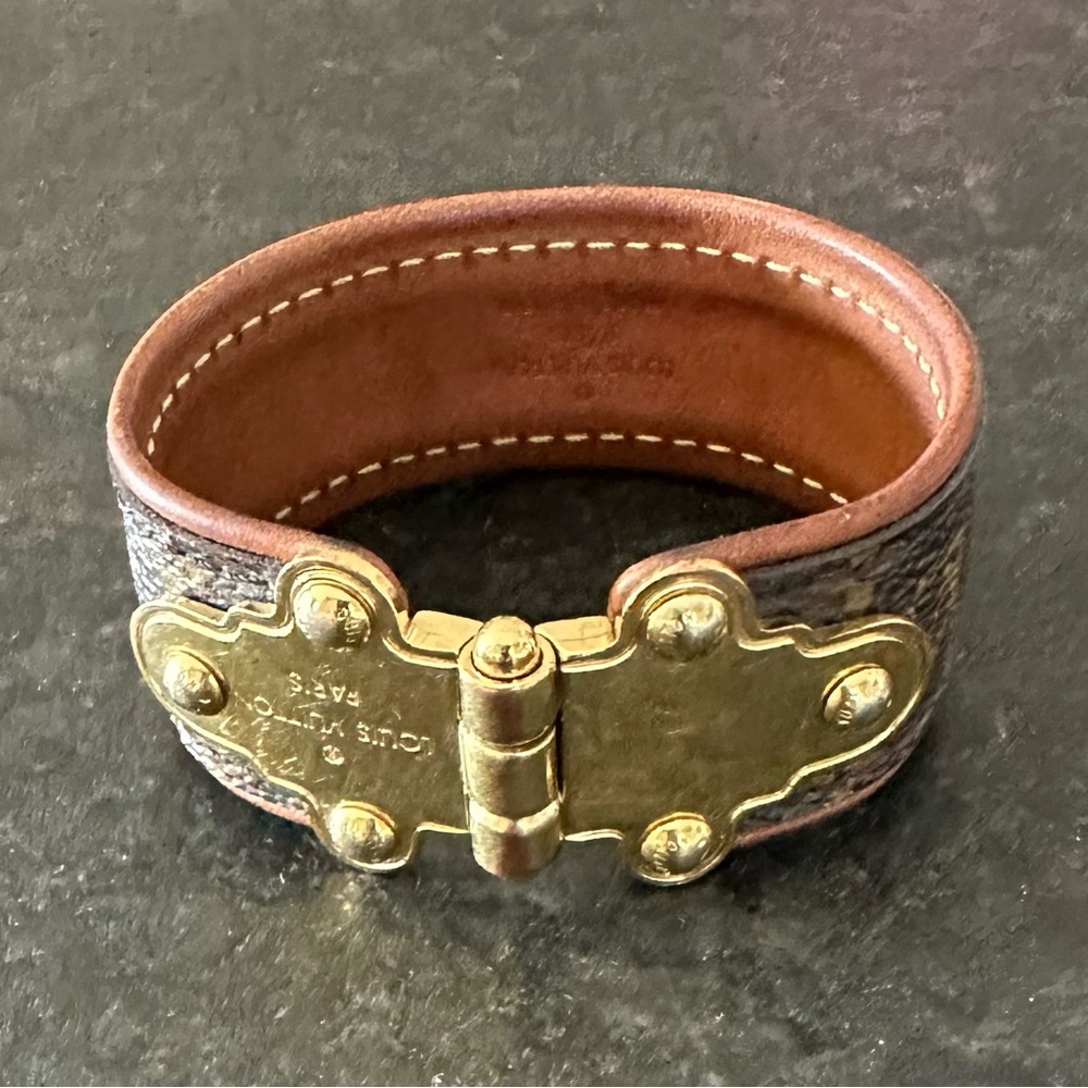 Louis Vuitton Leather Bracelet with Gold Accent